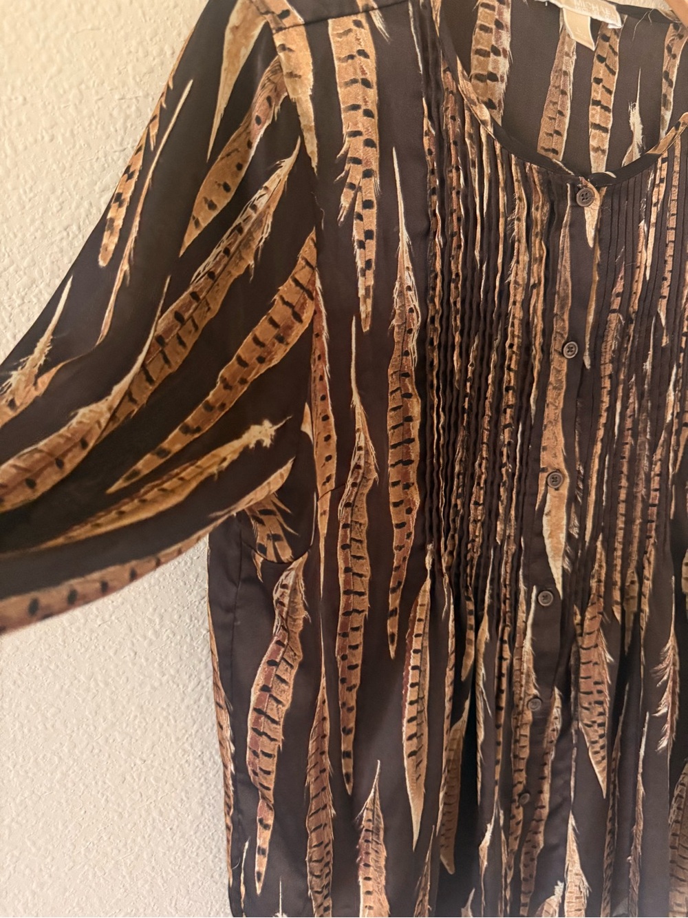 Michael Kors Brown and Tan Feather-Print Button Blouse - Picture 5 of 9